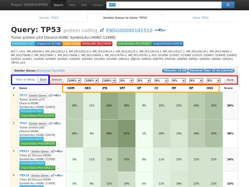 Screenshot Gene-to-Gene Search