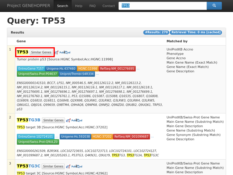 Screenshot Term-to-Gene Search